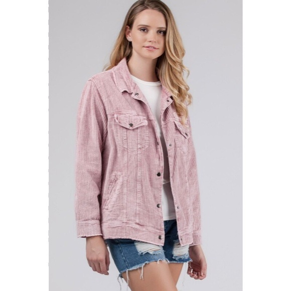 Stone Washed Corduroy Jacket New S M L New Pink - Picture 2 of 8